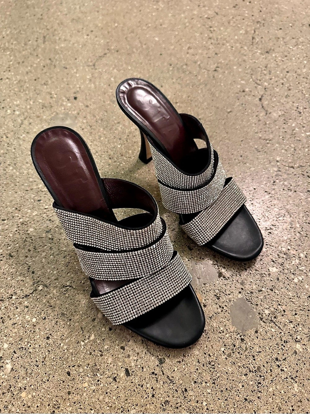 STAUD Black Crystal Embellished heeled slid mules